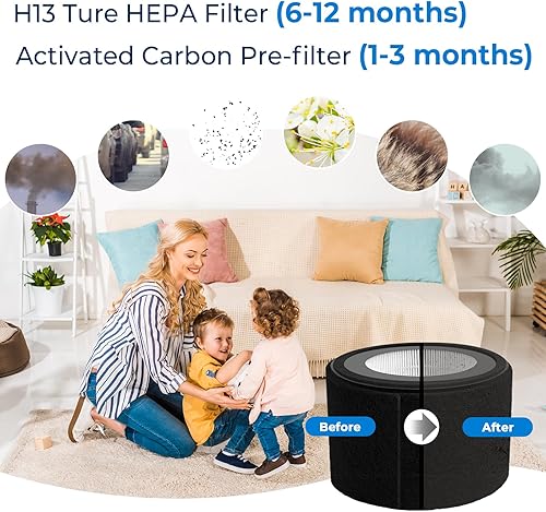 Miniatura 6 de Facecool EE-5068 Filtro de repuesto para purificador de aire de grúa EE-5068, filtro de aire con 1 filtro HEPA verdadero (H13) y 2 prefiltros de