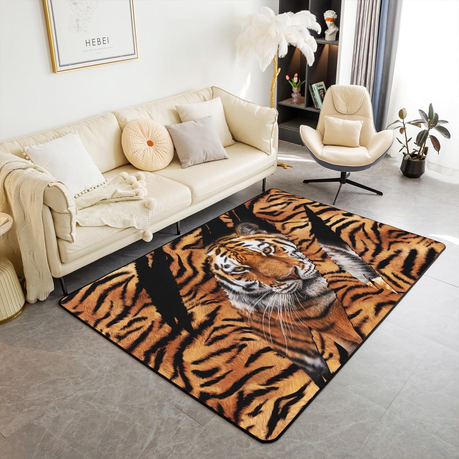 Tapis 3D tigre animal imprimé facile à nettoyer pour en finir avec les taches