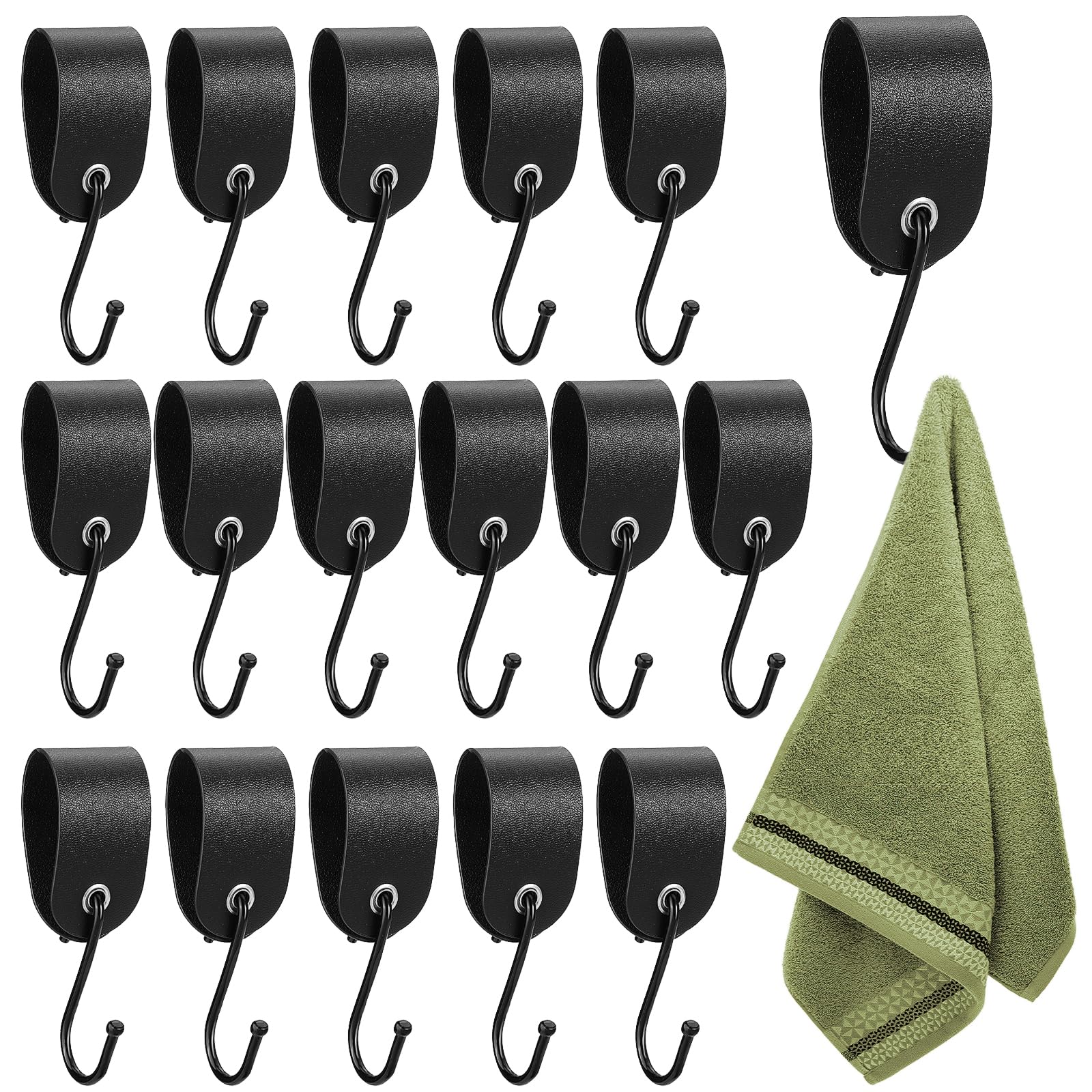 PXARMYYXGS 12 ganci a S per appendiabiti con passante in pelle – Gancio appendiabiti multifunzione per guardaroba, cucina, bagno e campeggio