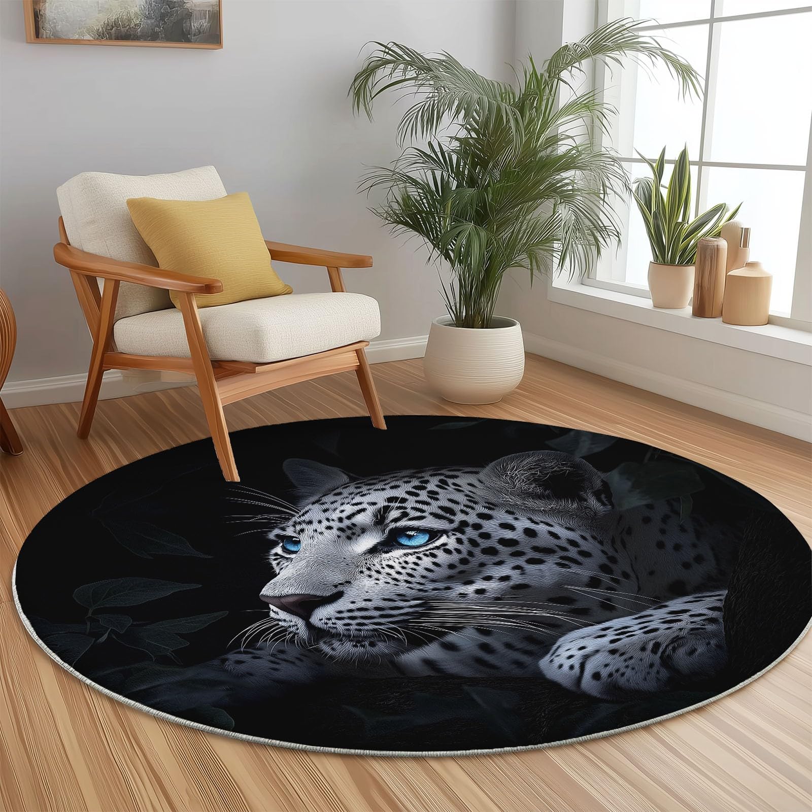 Tappeto rotondo da 210 cm, con stampa close-up leopardata, moderno, antiscivolo, in flanella per interni, lavabile, morbido, per cameretta dei bambini, stanza dei giochi, camera da letto, decorazione