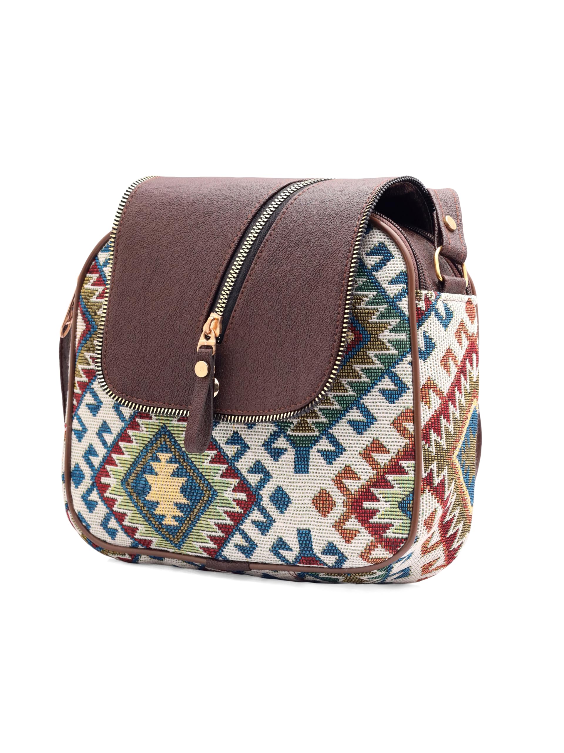 Urban Nomad Collection | Dual Compartment Crossbody Sling Satchel Handbag | Earthy Tribal | Birthday Anniversary Gift for Women and Girls-image-46