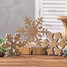 Bucherry 3 Pcs Winter Wooden Snowflake Decor Rustic Winter Snowflake Table Signs Wonderland Wood Blocks Farmhouse Christmas Tiered Tray Decorations for Xmas Table Shelf(Wood Colors)