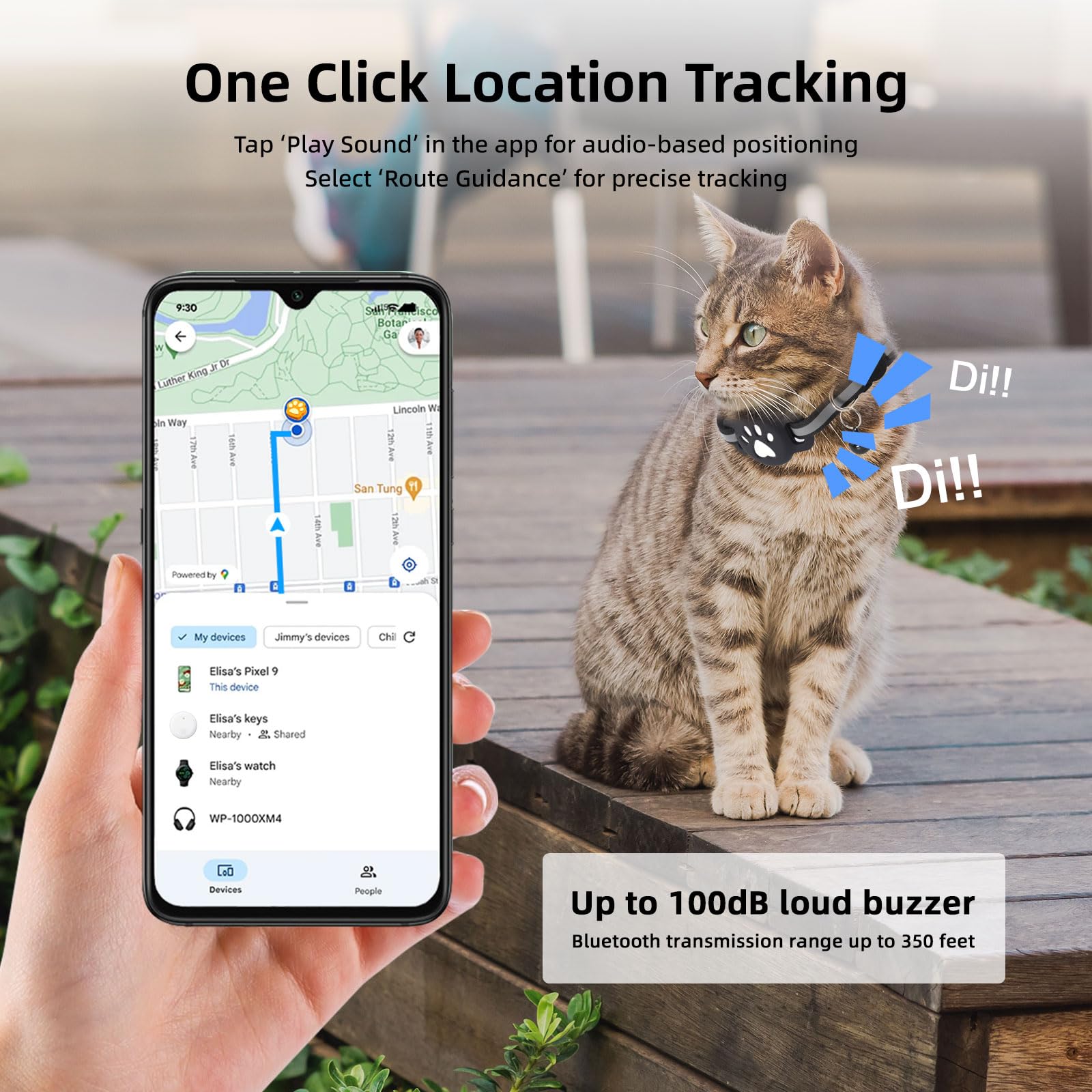 Localizzatore GPS per gatti, mini tracker senza ABO per gatti (solo Android), con collari catarifrangenti, impermeabile IP68, compatibile con Google Find My Device
