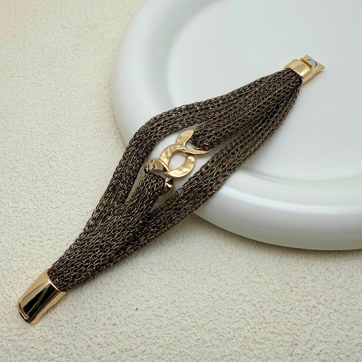 Gold Bracelet for Women Multi Chain Mesh Bracelet Wisted Orb Circle Disc Mesh Wrap bracelet for Women Statement Jewelry - Image 2