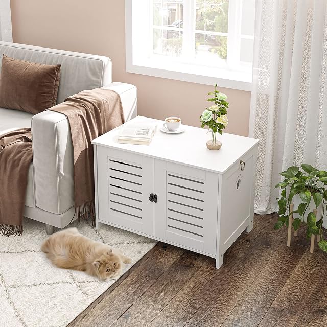 Foto 2 de 8 de HOOBRO Mueble arenero Gatos, Caja de Arena para Gatos con persianas de Madera para Interiores