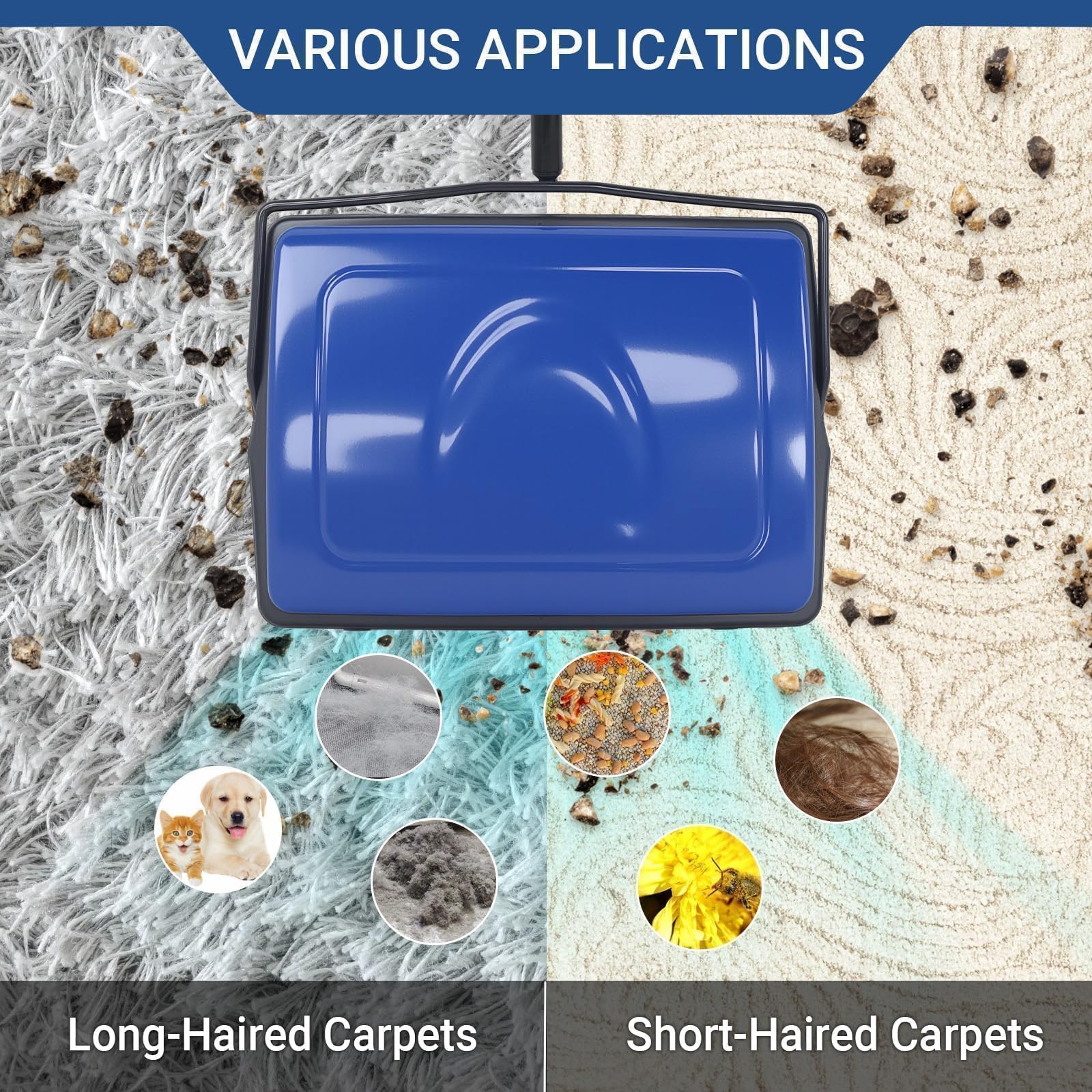 EZ SPARES - Escurridor de alfombras silencioso para Suelos con Cepillo de Trigo de Caballo y Gran Poder de Limpieza para el hogar, Oficina, Cocina, parquet