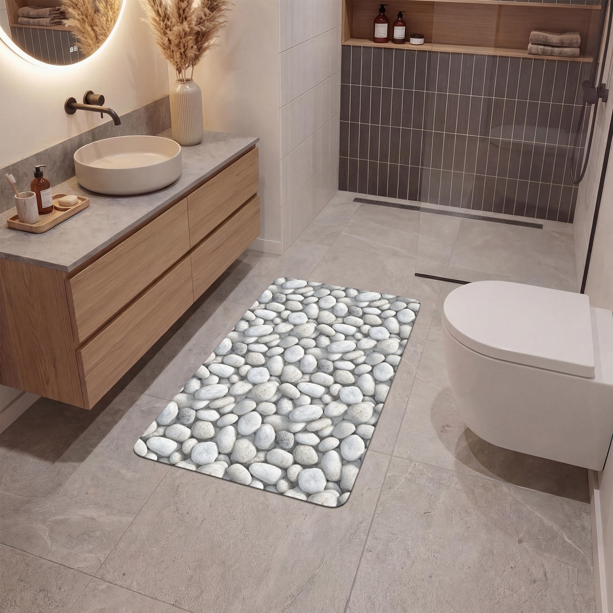 Alfombra Baño Rectangular 60x90 cm Decoracion Bathroom Mat Non Slip Shower Lavable Antideslizante Alfombrilla Tapete Banheiro Piedras - Gris - Oval