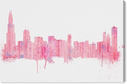 Wynwood Studio Lienzo decorativo moderno con diseño de Cities and Skylines, diseño de horizonte de Chicago de cuarzo rosa, personalizado, arte de