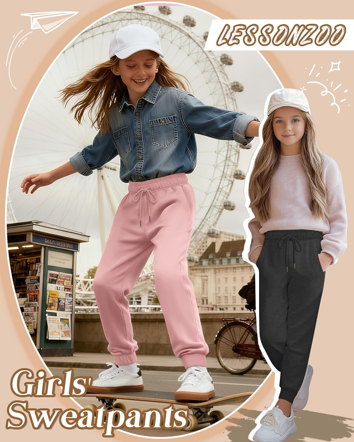 4 Pack Girls Joggers Lounge Sweatpants Drawstring Baggy Lightweight Kids Double Waisted Athletic Pants with Pockets - Image 5