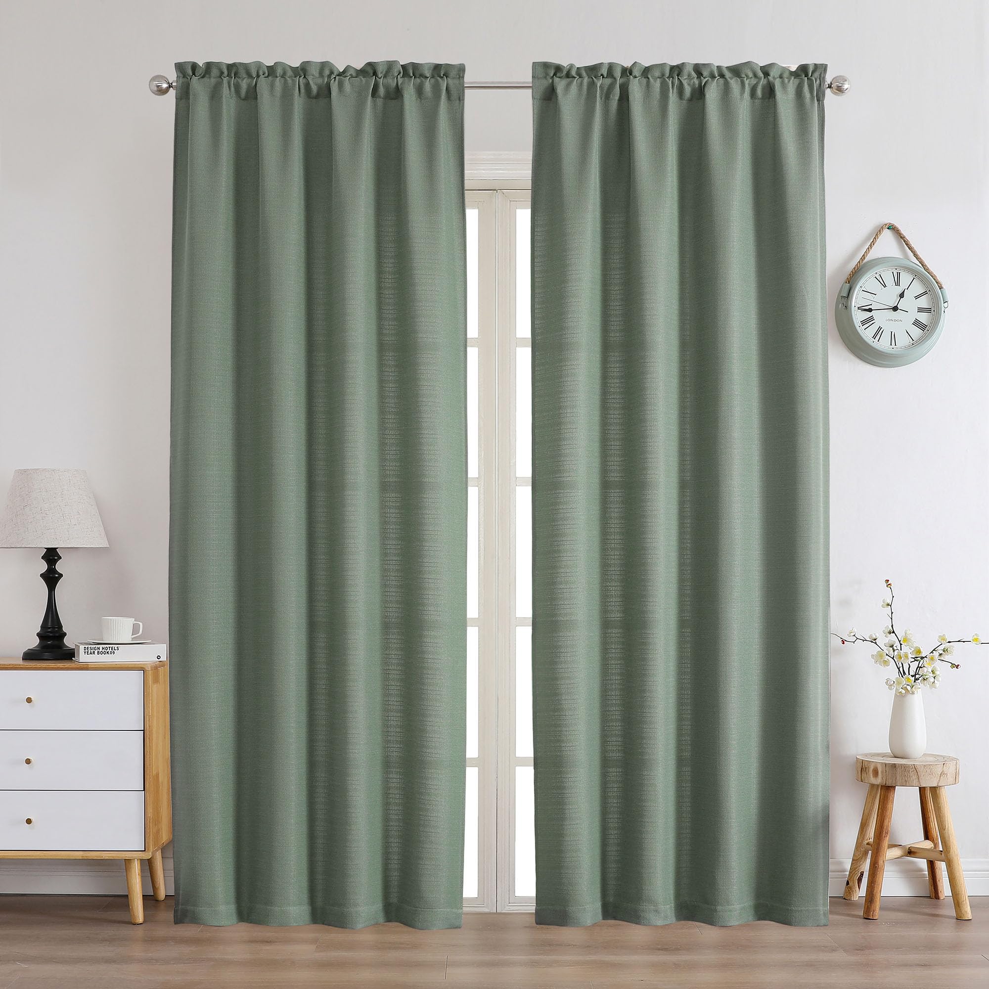 Chyhomenyc Sage Green Curtains, 72 Inch Length, 2 Panels, Faux Linen, Textured, Semi Sheer, Light Filtering, Soft, Airy, Privacy, Farmhouse Curtains for Living Room, Bedroom,
