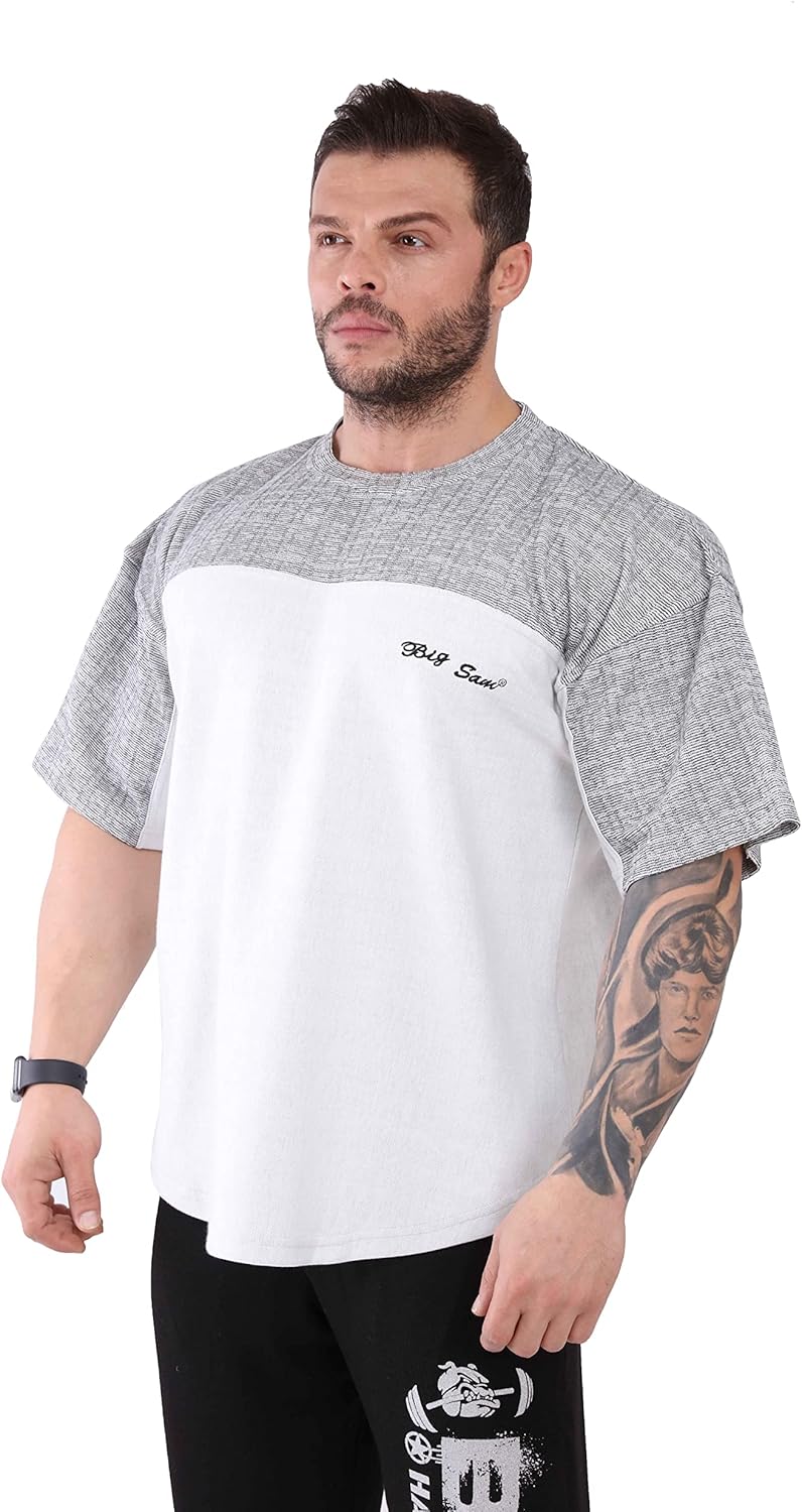Men's Thick Fabric Cotton T-Shirt, Active Wear Gym Short Sleeve Shirt