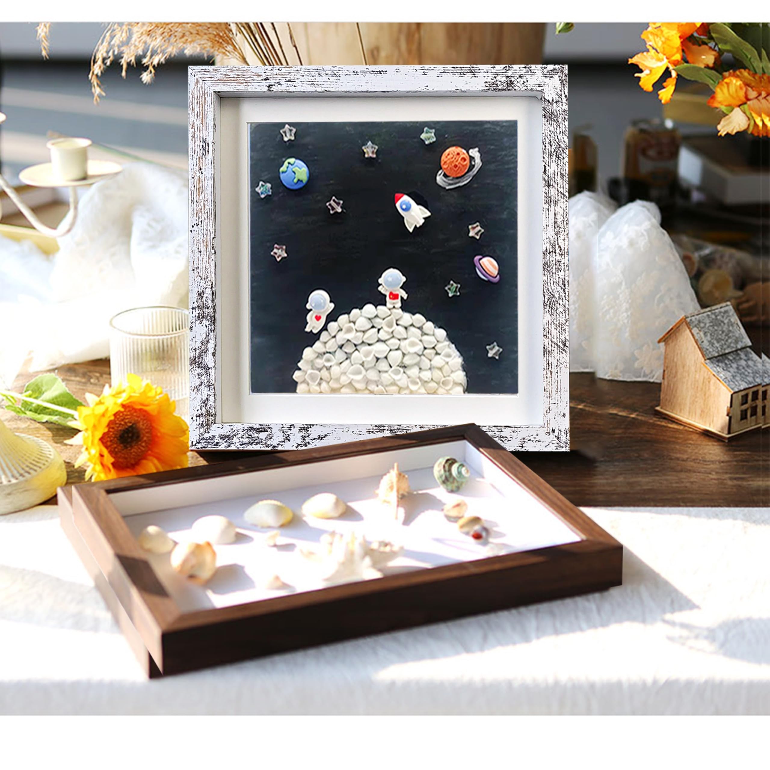 Houstimi 3 Pack 8×8 Shadow Box Frame Rustic Shadow Box Display Case ...