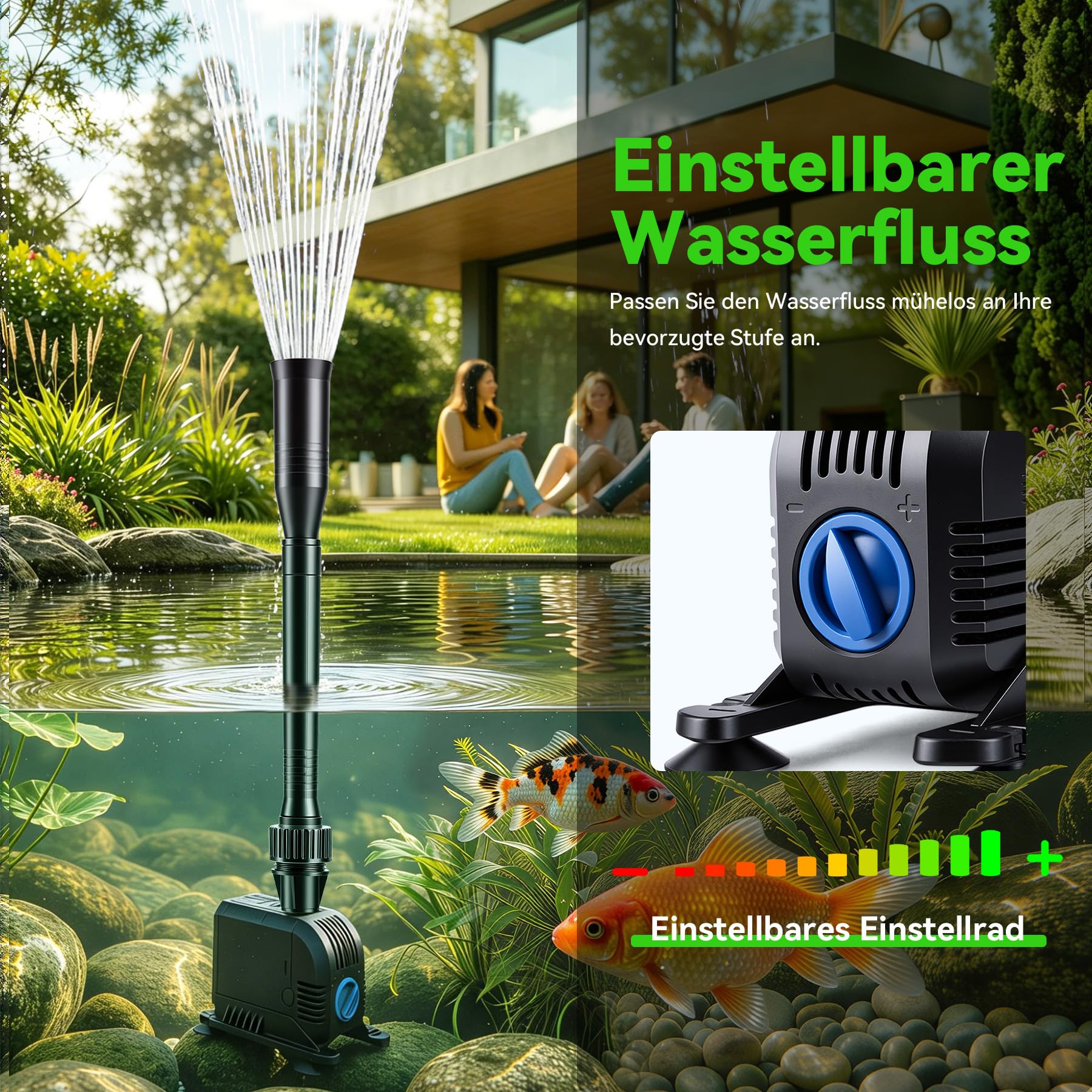 600L/h 8W Garten Springbrunnenpumpe Teichpumpe Wasserspielpumpe Bachlaufpumpe Wasserpumpe Fontäne
