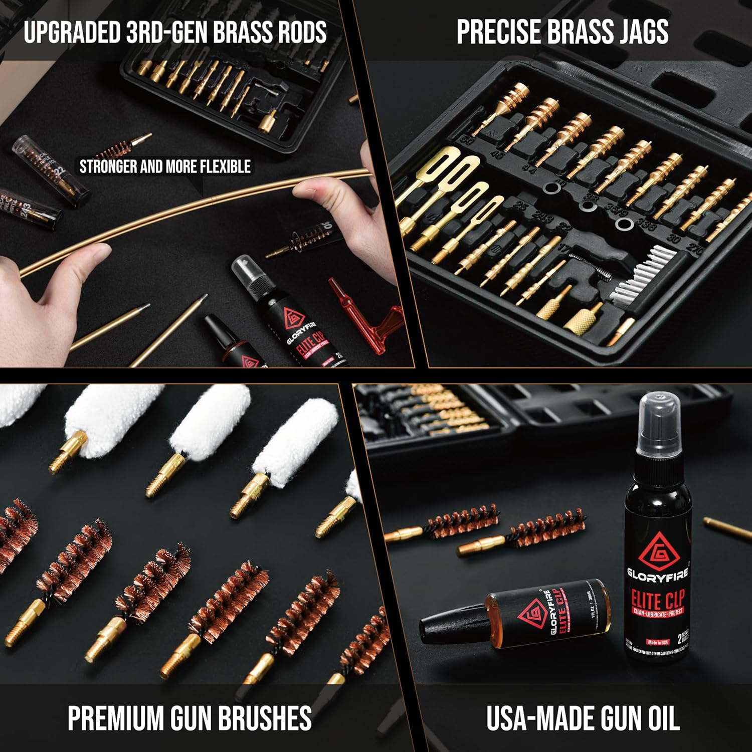 GLORYFIRE Deluxe Universal Gun Cleaning Kit - Highly Effective Cleaning Solutions for Hunting and Shooting - Compact