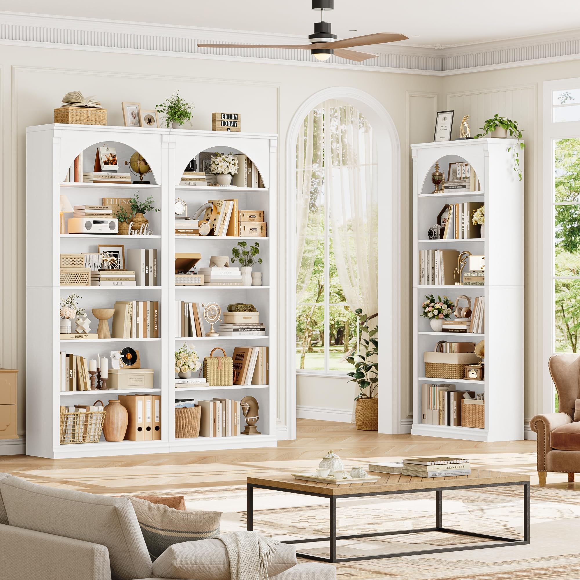 FirFurd Bibliotheque 186 cm 6 Étagères Bibliothèque Meuble de Rangement en Arc Étagere Rangement Ouverte Bibliothèques pour Salon, Bureau, Chambre 75x28x186cm Blanc