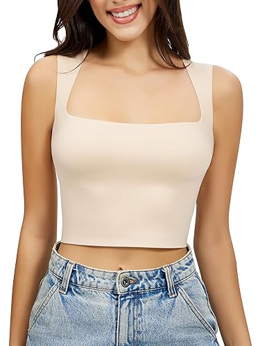 Artdear Women's Square Neck Tank Top - Double Lined Sleeveless