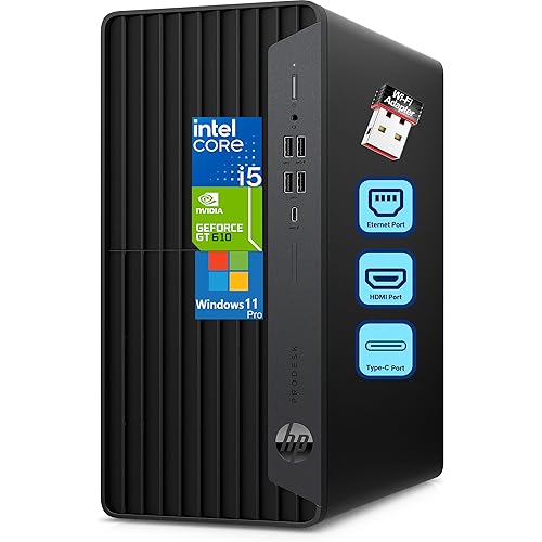 HP ProDesk 600 Microtower Business Desktop Computer, 32GB DDR4 RAM, 1TB PCIe SSD, Intel 6-Core i5-10400F, GeForce GT 610 2GB, WiFi Adapter, RJ45, HDMI, DVI-I Port, VGA, Type-C, Windows 11 Pro