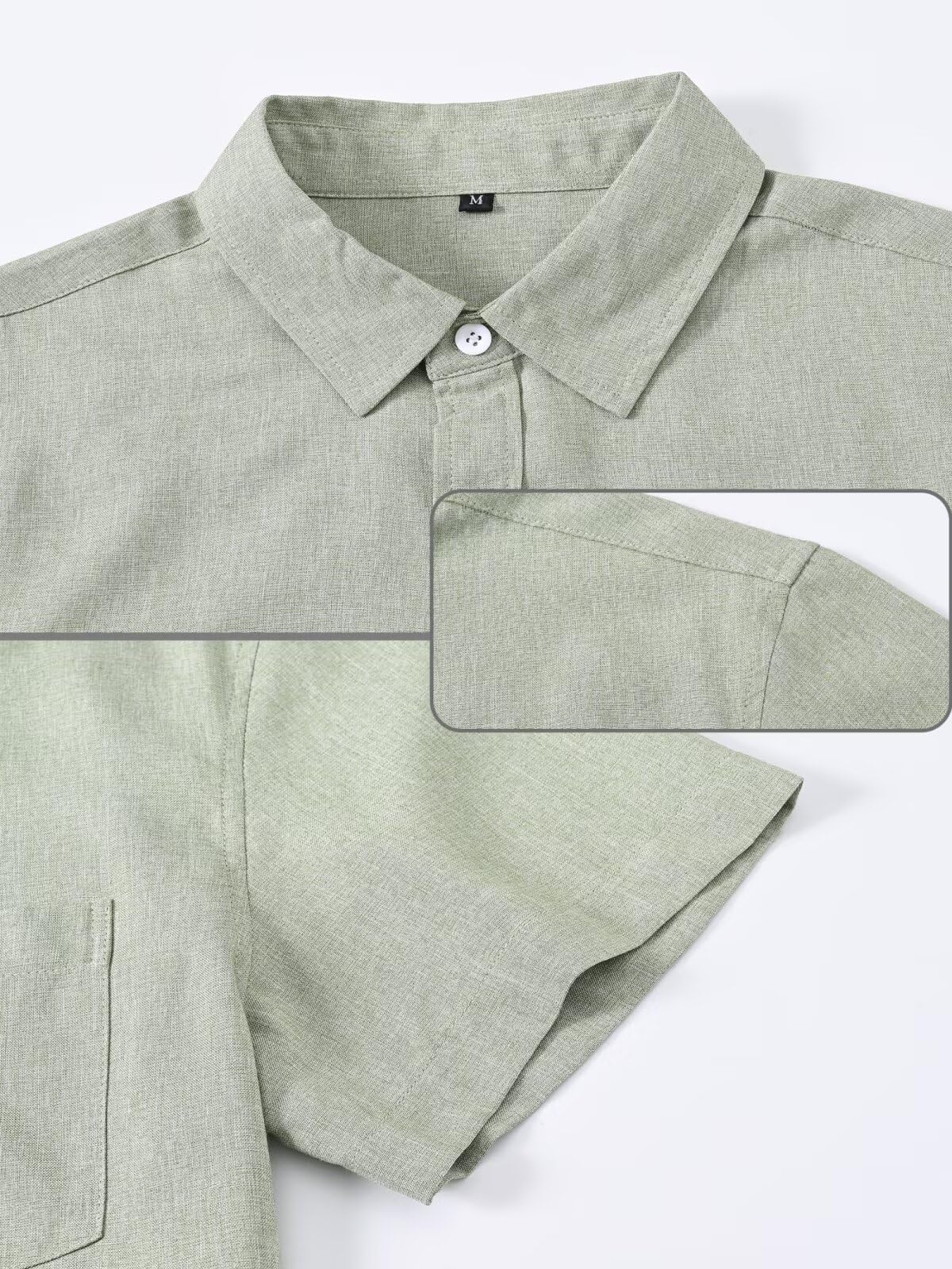 Chemise Lin Homme Manches Courtes Été Décontractée avec Poche Poitrine