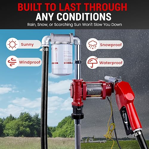 Miniatura 4 de Bomba de transferencia de combustible de 110V AC 12GPM con boquilla automática y kit de manguera para gasolina diesel rojo con filtro de partículas