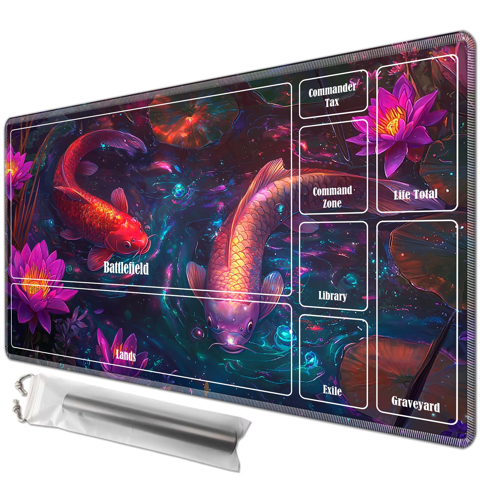JANENFNA Playmat 27.5" x 15.7" with Magic Zones for MTG Card Game Playing Board Game Mat for Card Breaking Commander Deck Gaming Card Game Battles Mat with Storage Bags
