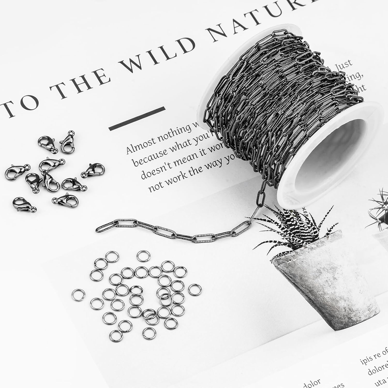 SMYHTGLIF 16.4 Feet Embossed Paperclip Chain Bulk Black Chain for Jewelry Making Soldered Hademade Jewelry Making Chains Jewelry Findings - Image 3