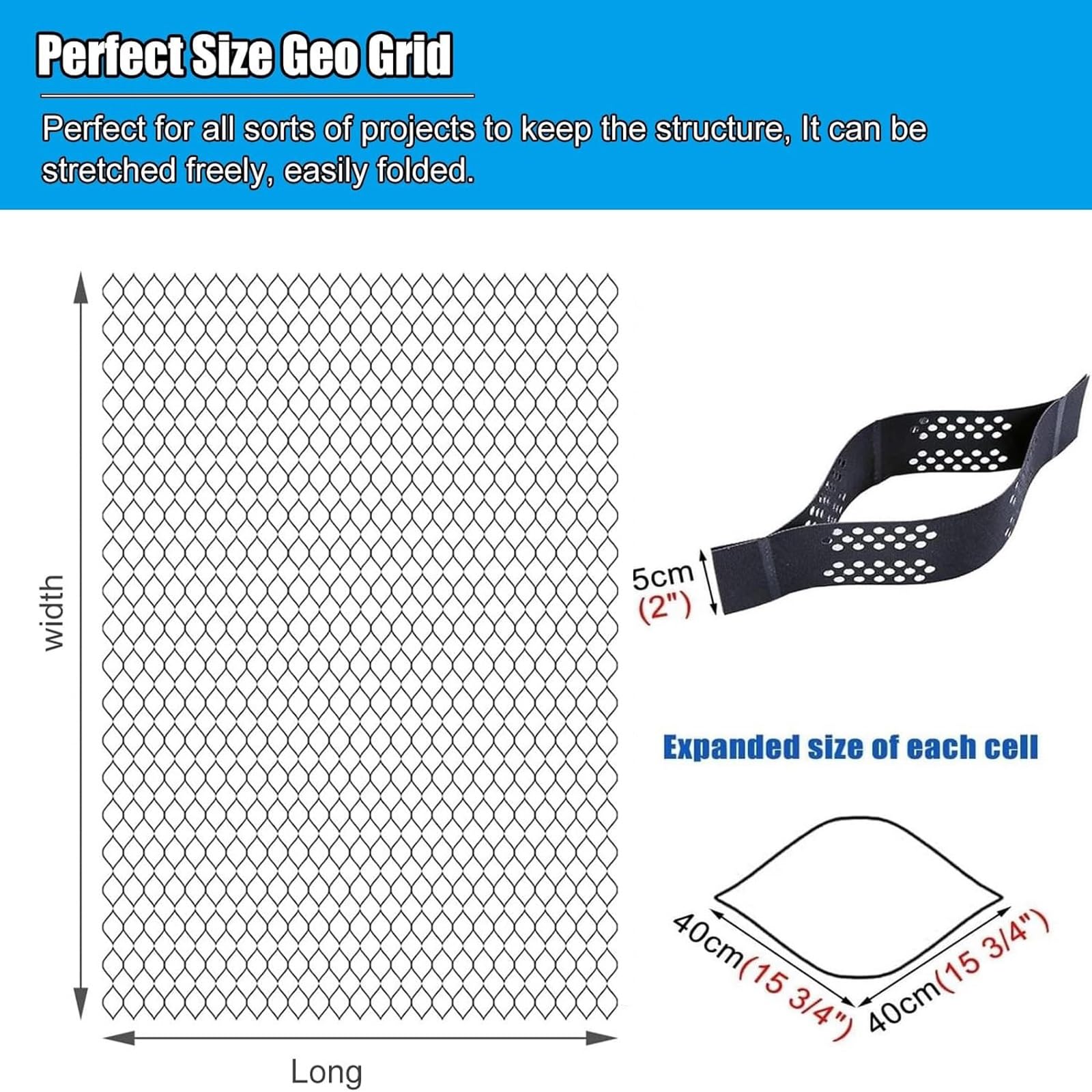 Geocell, stabilizzatore a griglia per ghiaia, sistema di pavimentazione permeabile a profondità 5,1 cm, per patio, passerella, base per capannoni, vialetti per veicoli leggeri, parcheggio, erba e
