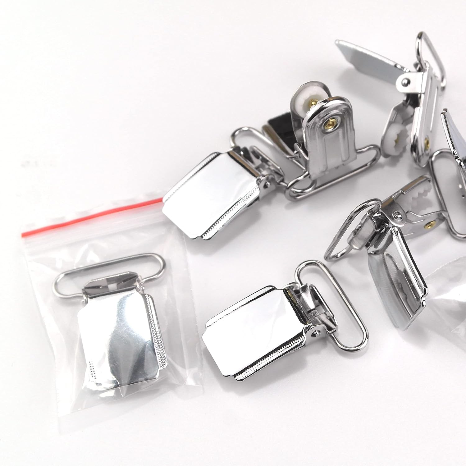 1” Heavy Duty Shiny Silver Metal Suspender Clips for Men Boy Suspenders Mitten Clip Bed Sheet Straps Holder Fastener (20pcs)