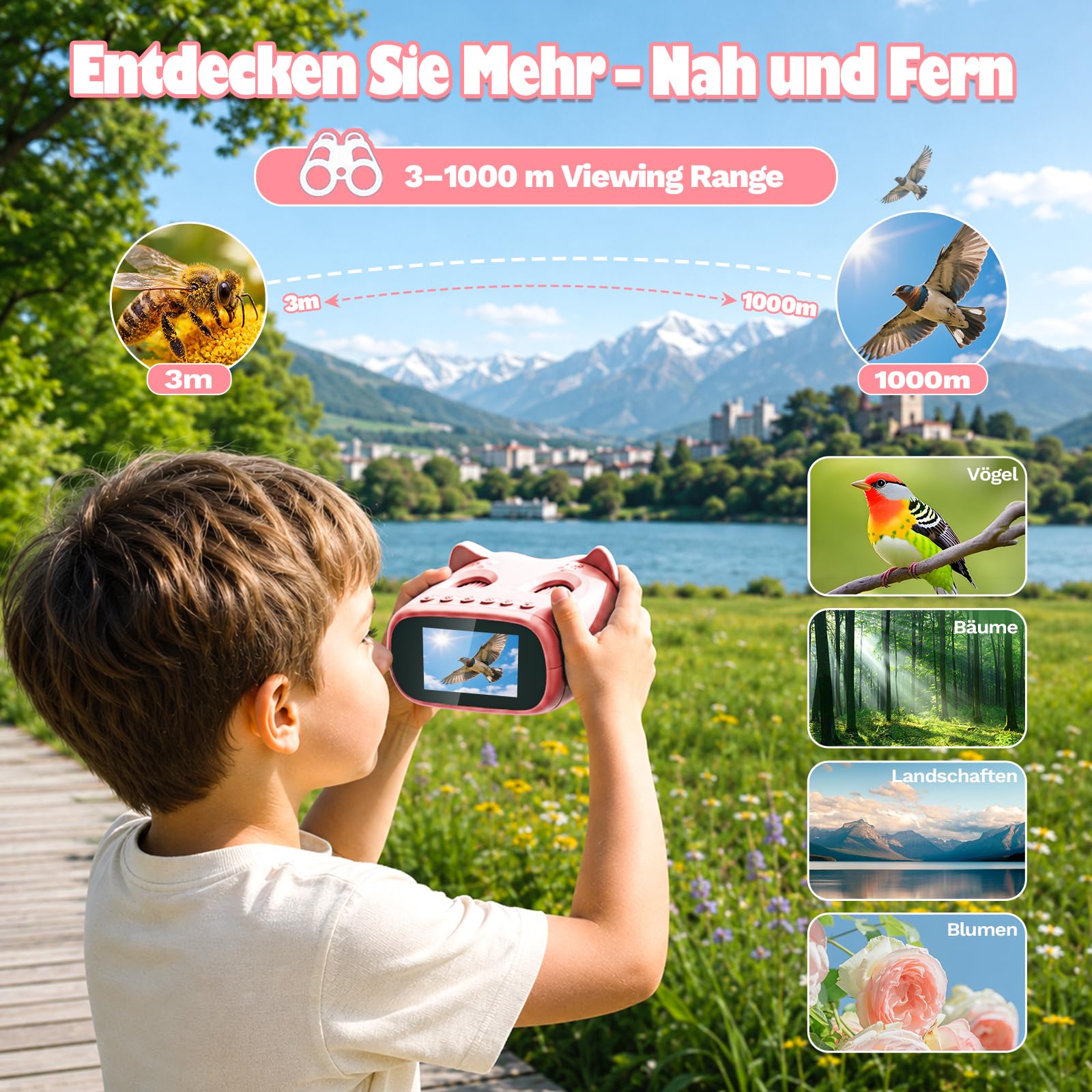 2-in-1 Digitales Mikroskop und Teleskop für Kinder, 1000x Tragbares Taschenmikroskop Kinder mit 2,0" HD Bildschirm, Fotofunktion und Funktionen des Teleskops für Geburtstagsgeschenk (Rosa)