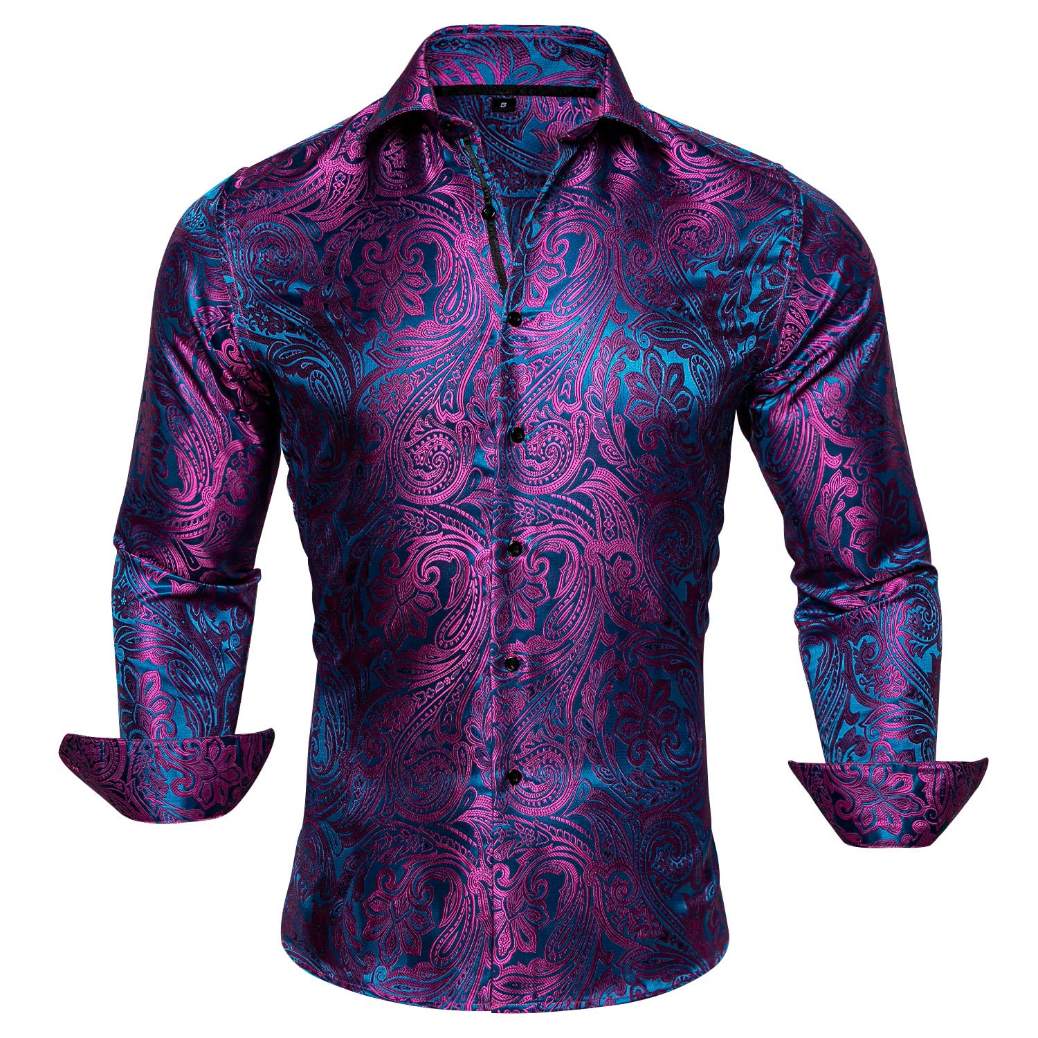 Barry Wang Mens Dress Shirt Paisley Silk Long Sleeve Button