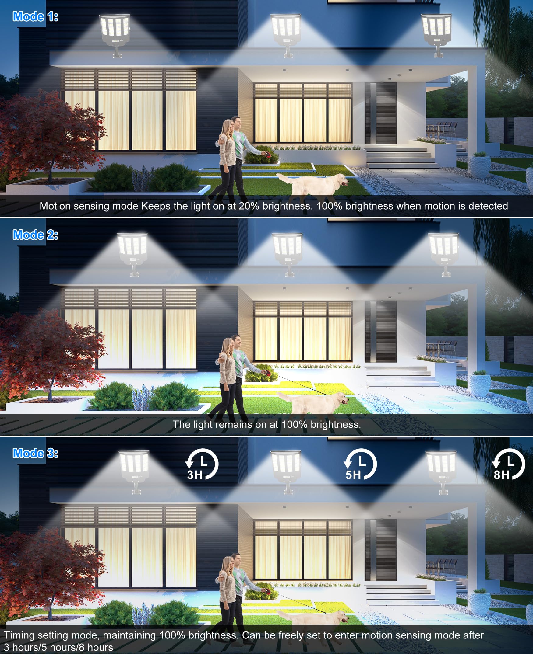 JAYNLT Y-4000W Lampione Solare da Esterno, Faro led Esterno con Sensore di Movimento e Telecomando, 3000K/4000K/6500K Lampioni Stradale Solare IP67 per Cortili, Garage, Fattorie