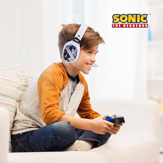 Sonic The Hedgehog Wireless Gaming Headset with Bluetooth, Low Latency, Cushioned Ear Cups, Boom Mic for PC, Phone, Gaming Headphones with Adjustable Microphone