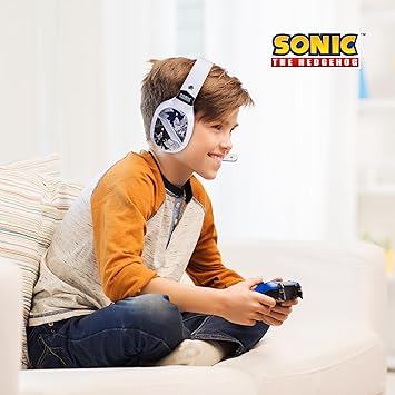 Sonic The Hedgehog Wireless Gaming Headset with Bluetooth, Low Latency, Cushioned Ear Cups, Boom Mic for PC, Phone, Gaming Headphones with Adjustable Microphone