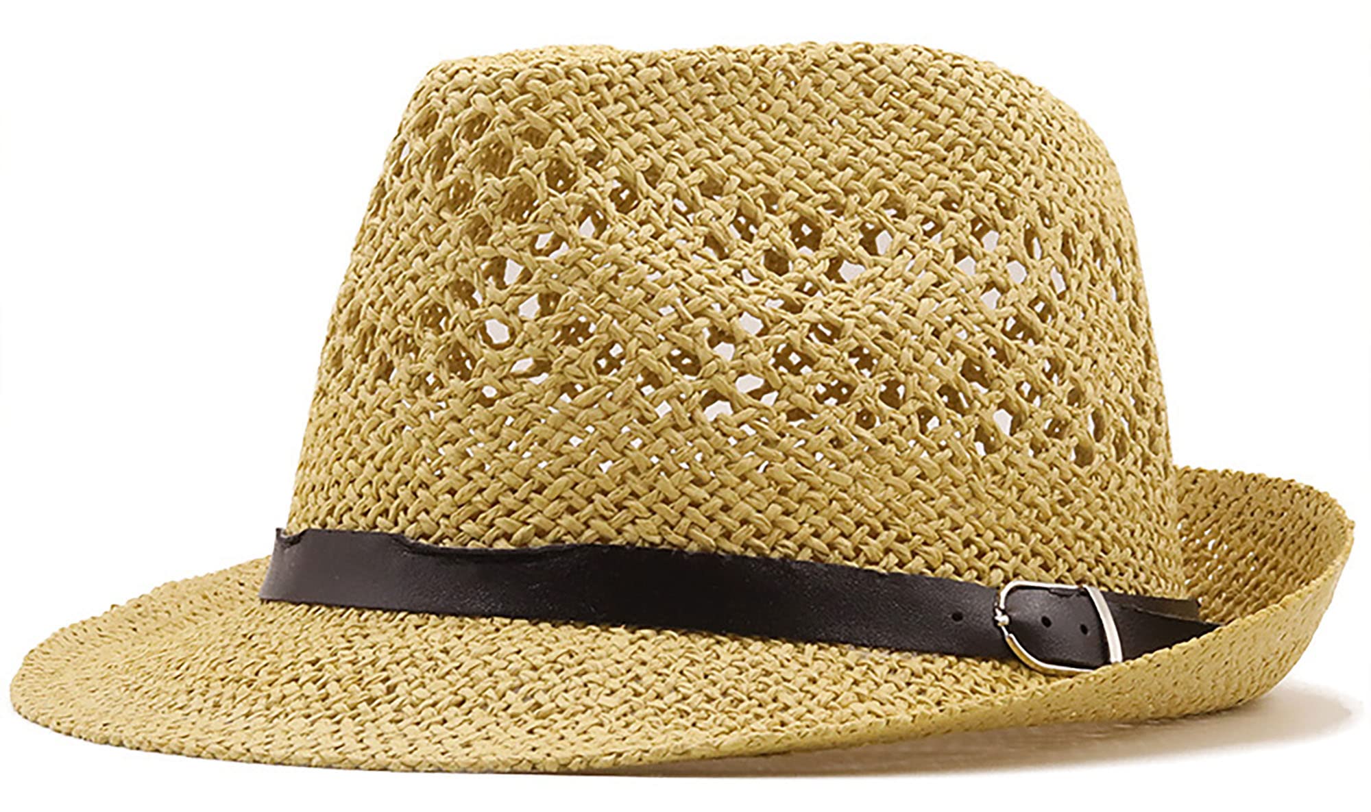 Woven Pattern Short Brim Fedora Hat Sun Straw Hat for Men Women