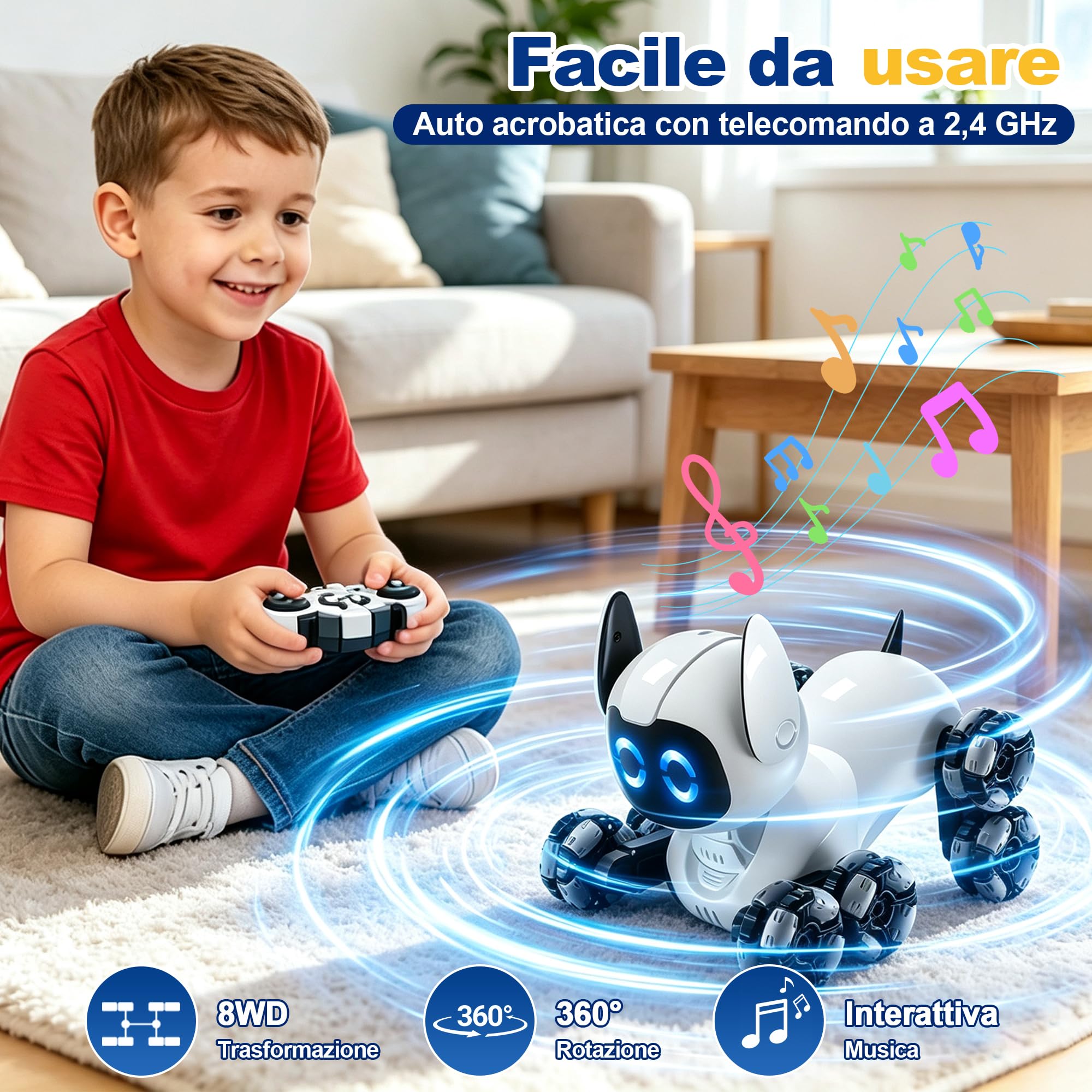 Jiakora Robot Giocattolo, Cane Robot 8WD Macchina Telecomandata per Bambini