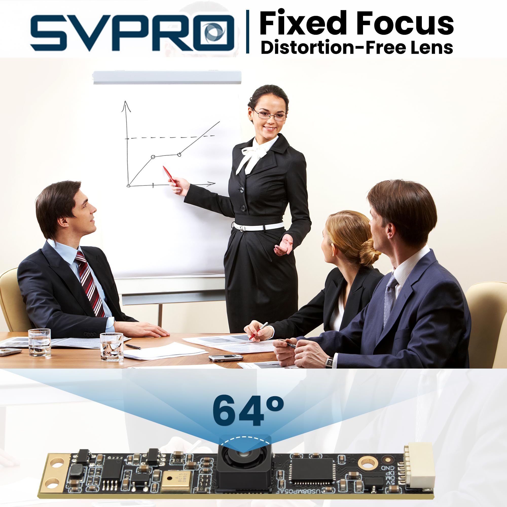 Svpro Cámara USB de 8 MP con micrófono, Camara para Ordenador Web Cam, Cámara de Enfoque Fijo Micro Embedded Módulo Audio Video para Windows, Linux, Android, Mac OS