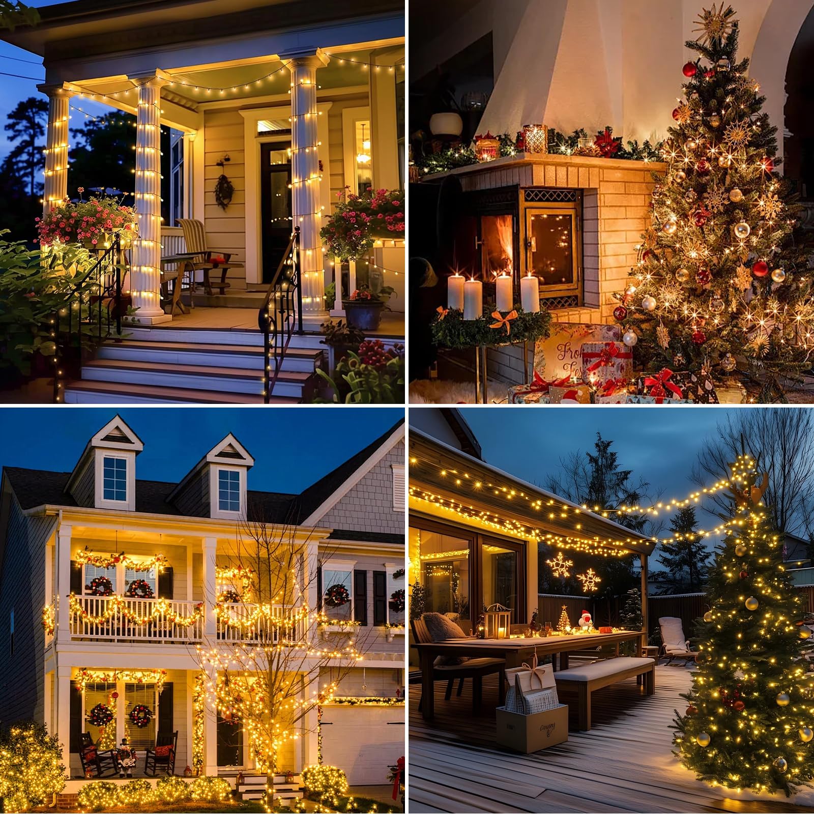 Guirnalda Luces Exterior/interior, 8 modos de luz + temporizador + memoria, Impermeable Luces Decoración de fiestas, Balcón, Jardín, Arbol de Navidad, 100m 1000LEDs, Blanco Cálido