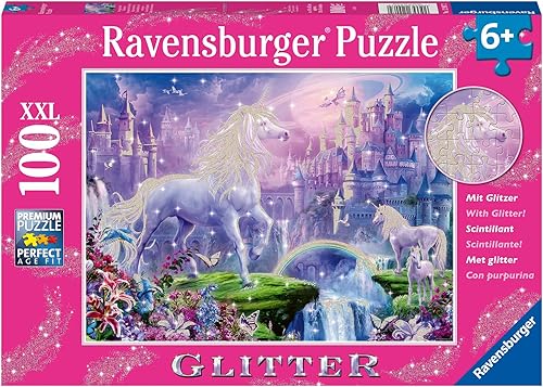 Miniatura 3 de Ravensburger Rompecabezas 12907 Unicorn Kingdom de 100 piezas con purpurina para niños cada pieza es única, las piezas se ajustan perfectamente, rosa