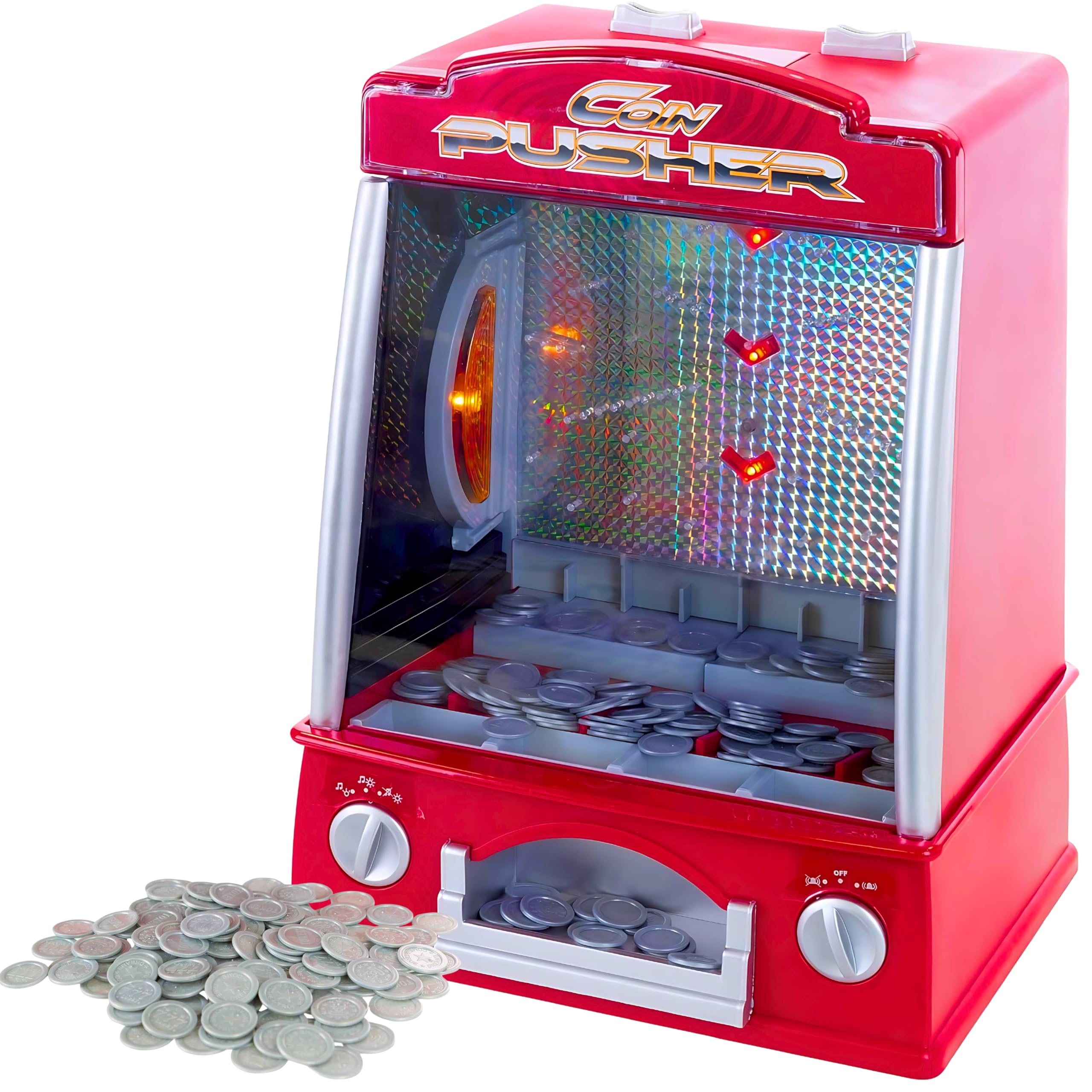 SGMSLW-856, Classic Mini Coin Pusher Arcade Machine Game, Novelty, Penny Falls Fairground Toy, Replica Classic Penny & Dime Dozer Table Or bar Top Prize Vending Machine for Kids & Adults