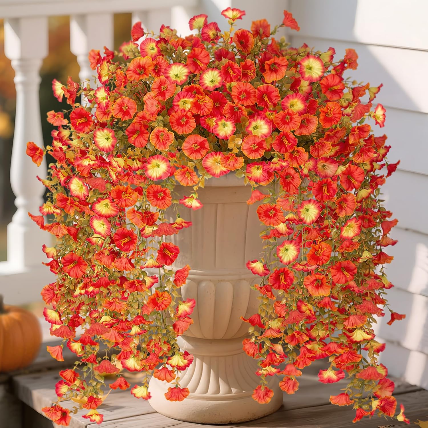 Artificial Fall Hanging Flowers for Decoration, 2pcs Long Vine Fake Flowers Plants Morning Glory, Realistic Faux Petunias for Planter Patio Porch Garden Autumn Outdoors Dec, Orange Sunset Artificial Fall Hanging Flowers for Decoration, 2pcs Long Vine Fake Flowers Plants Morning Glory, Realistic Faux Petunias for Planter Patio Porch Garden Autumn Outdoors Dec, Orange Sunset