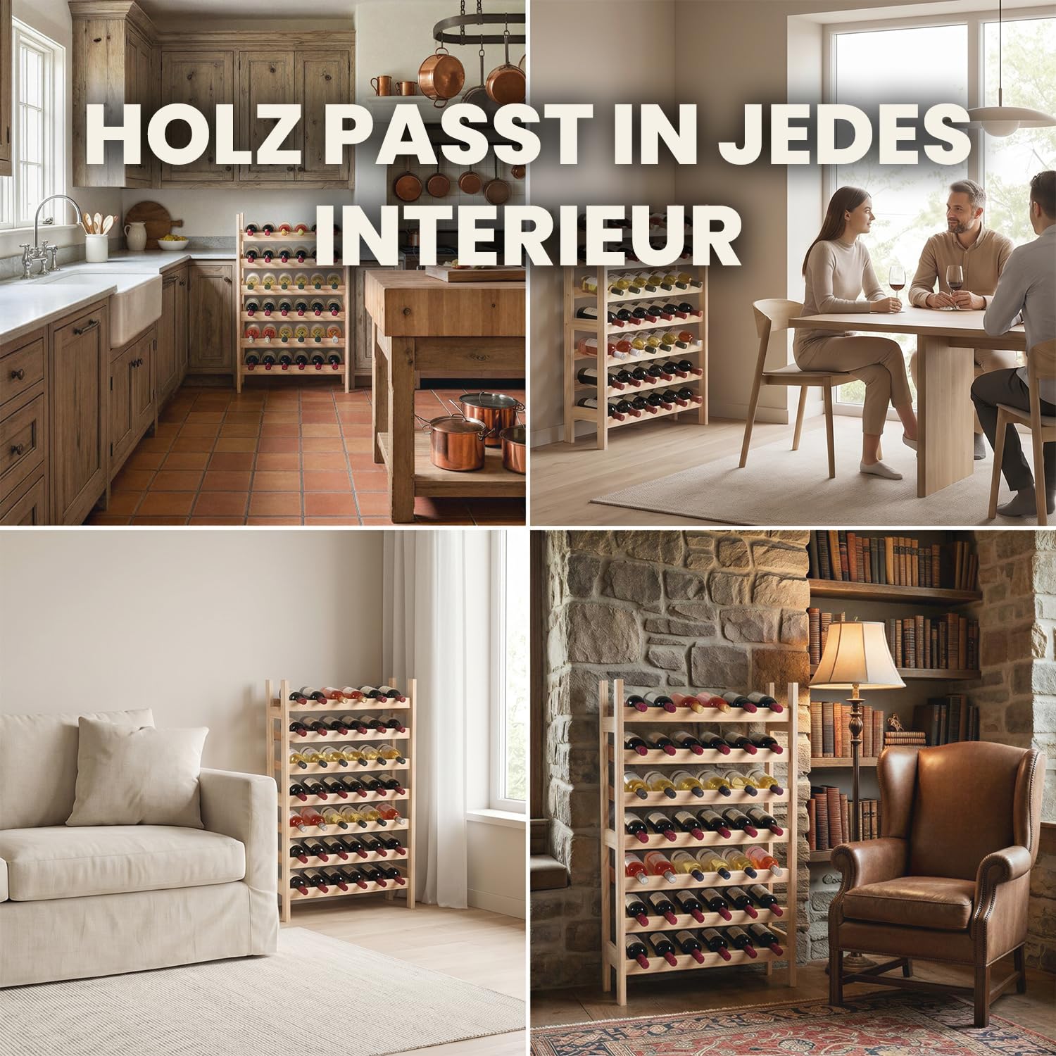 Weinregal Holz für 42 Flaschen mit 7 Regalböden 98 x 63 x 25 cm | 98 x 63 x 25 cm, Robustes Massivholz, Montageset inklusive, Sichere Lagerung, Freistehend, Für Keller und Hausbar