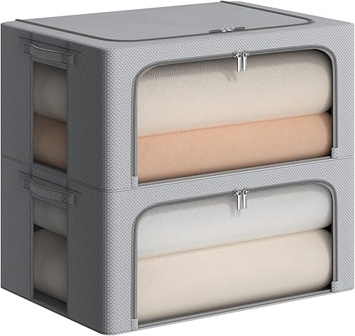 Miniatura 1 de FHSQX Clothes Storage Bins,Foldable Clothing Storage Box,Stackable Steel Frame Oxford Fabric Organizer with Clear Window & Carry Handles