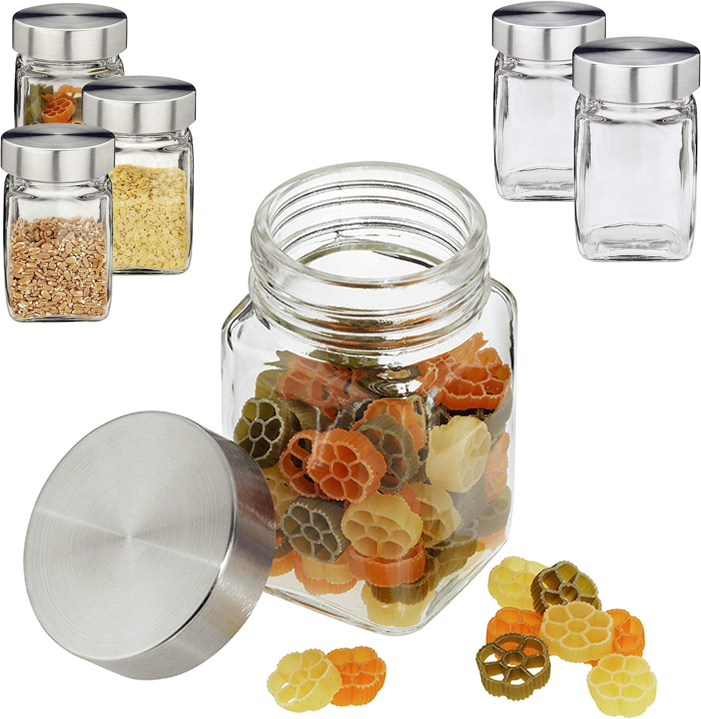 MamboCat 6-Piece Set Thea Storage Jar Set 250 ml I Small Square Jars with 18/10 Stainless Steel Lid Ideal Storage I Herbs & Spices I Kitchen Accessories