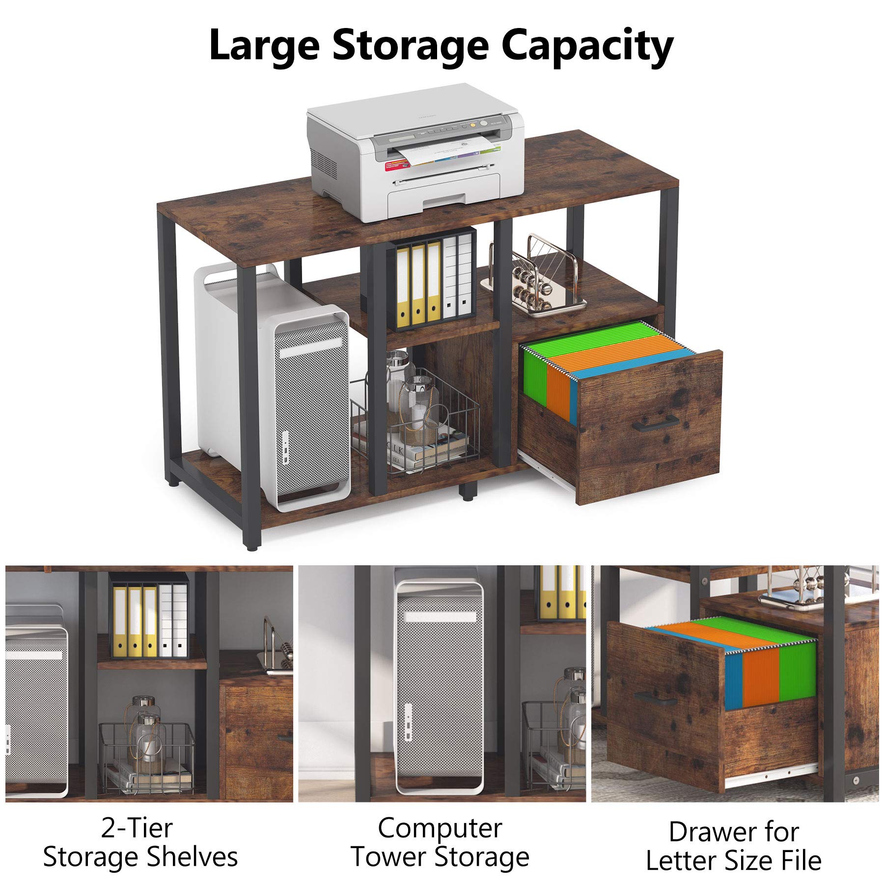 Tribesigns Rotating LShaped Computer Desk with File Drawer, Corner Office Desk Rustic