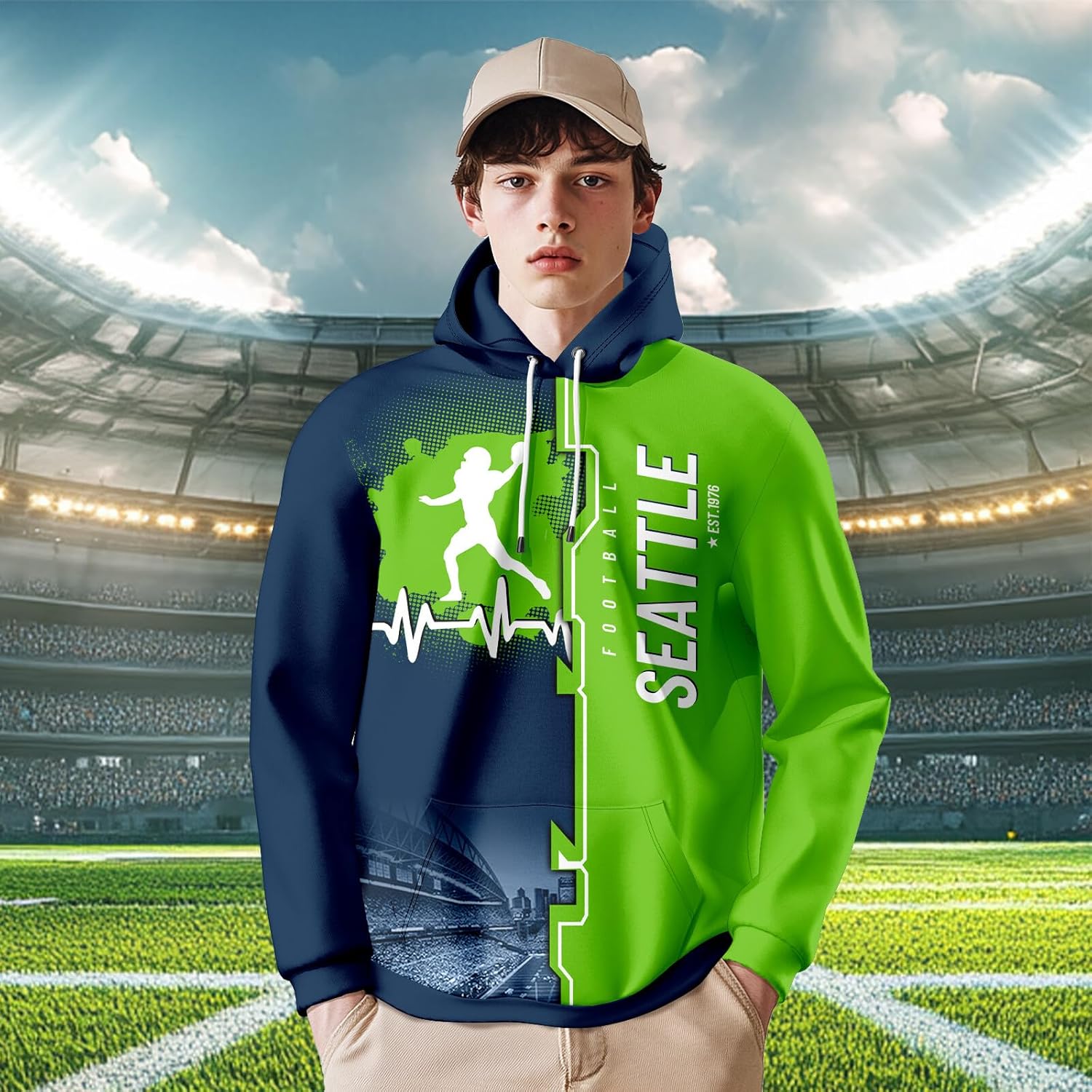 Men's City Football Hoodie Soft Lightweight Pullover Fashion Hooded Sweatshirt Football Team Fans Gift Game Day Apparel