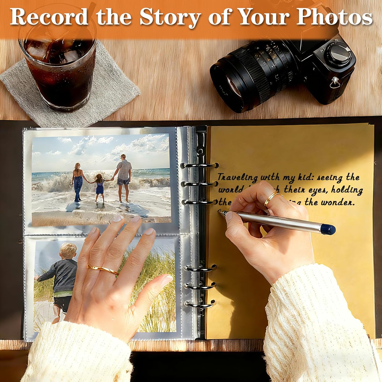 Photo Album 4x6 200 Photos, Genuine Leather Photo Albums with Writing Space (30 Kraft Writing Paper), Travel Family Wedding Graduation Picture Album Scrapbook (Brown)