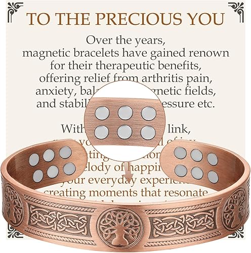 Feraco Pulsera de cobre para hombre, alivio del dolor, pulsera magnética de fuerza mejorada 18X con imanes de neodimio, regalo de joyería de cobre