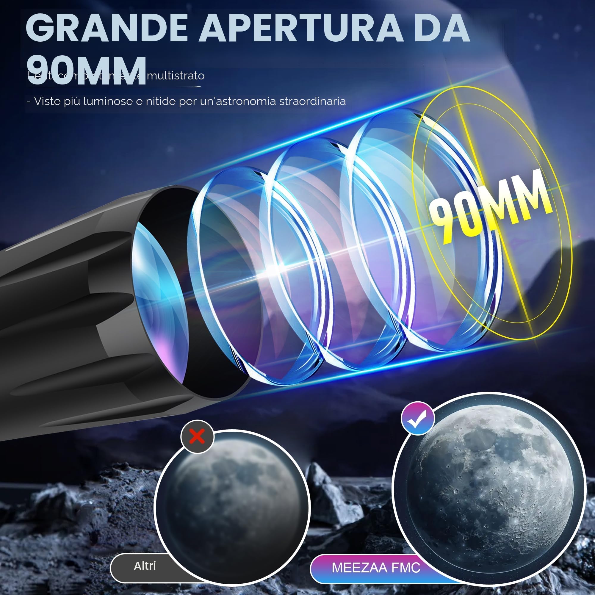 MEEZAA Telescopio, Telescopio Astronomico Professionale Potente per Adulti, 90 mm Apertura 800 mm AZ Mount Telescopi Rifrattori Portatile per Bambini e Principianti per Osservare la Luna e Pianeti