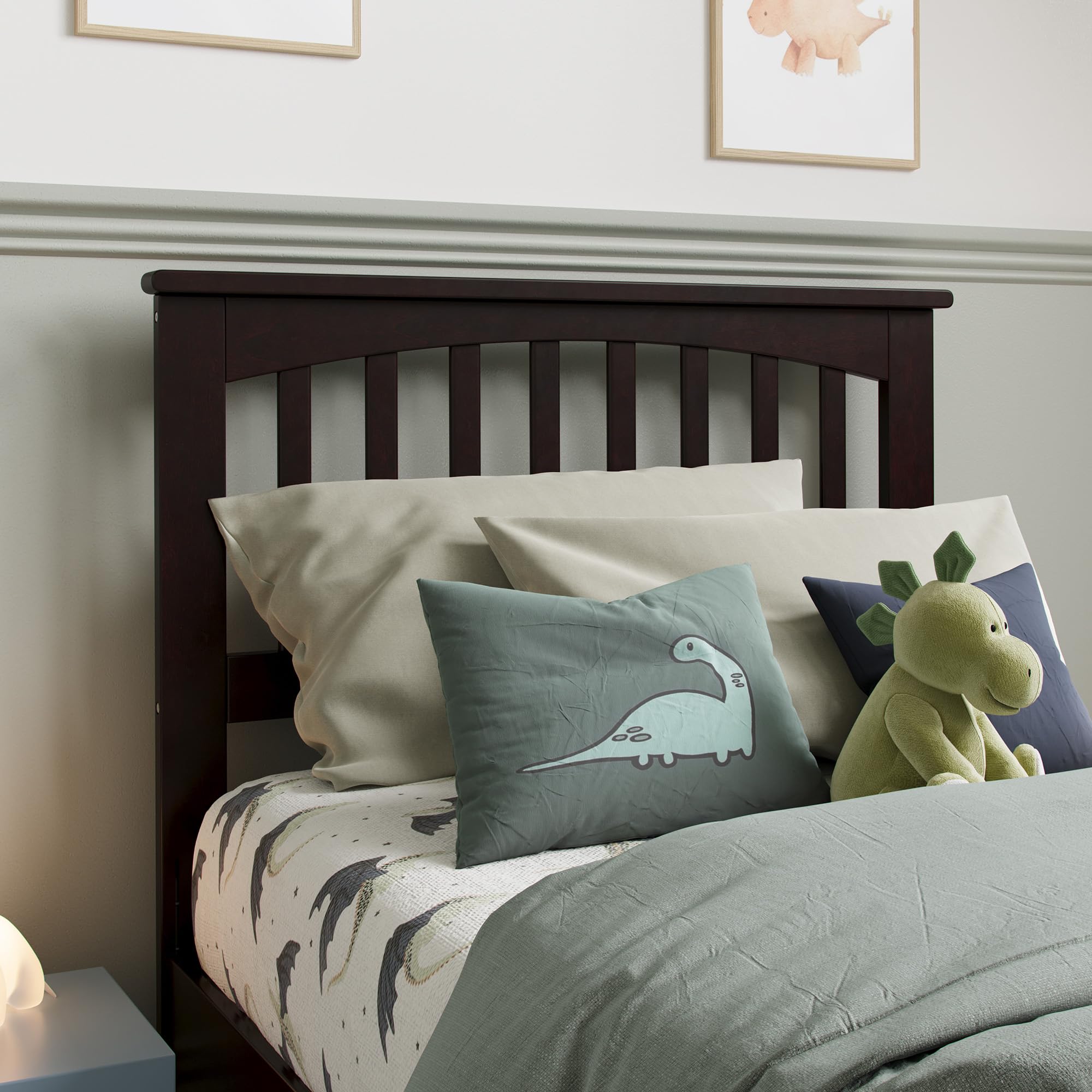 AFI Orlando Queen Modern Solid Wood Panel Headboard With Attachable Charger, Light Toffee