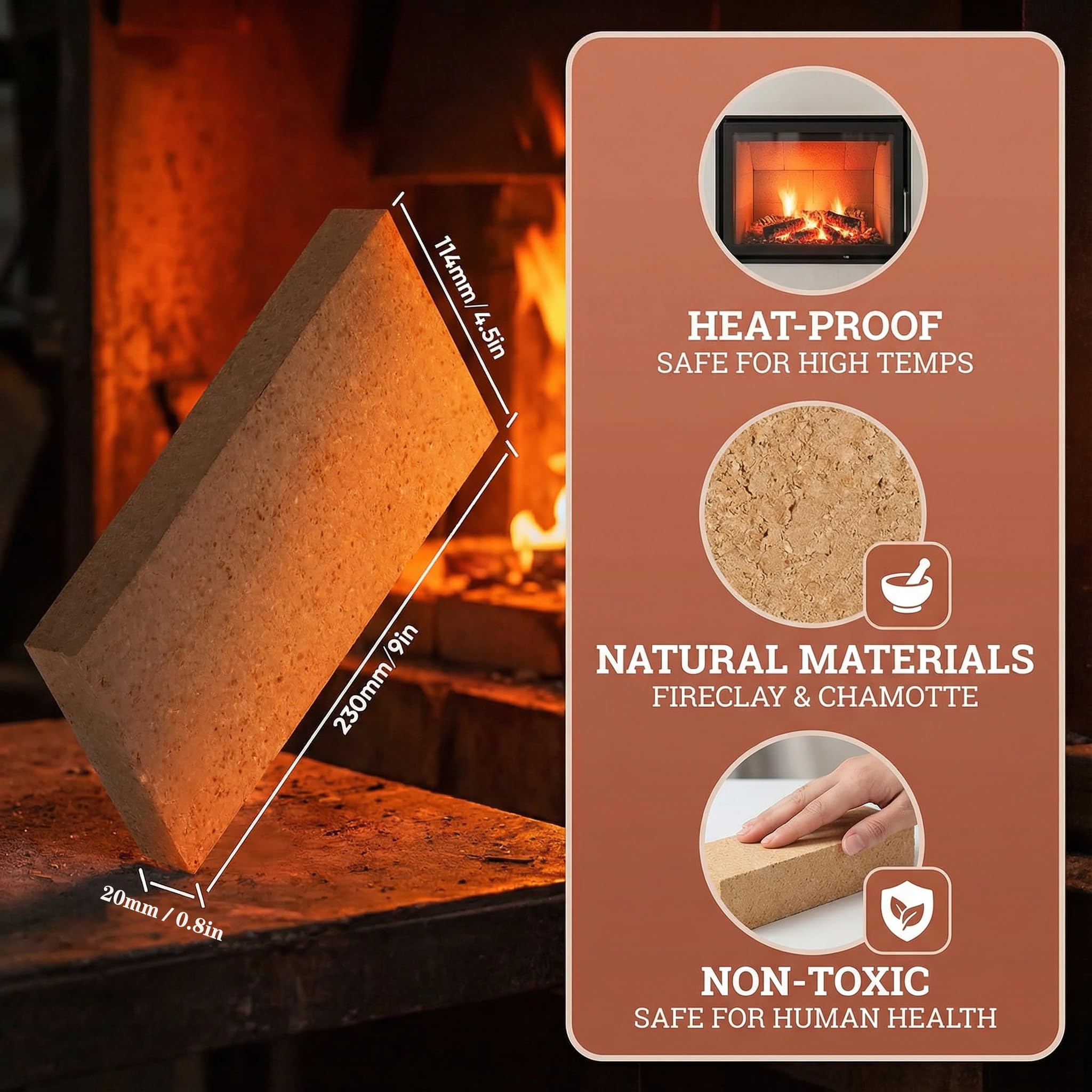 Confezione da 6 mattoni refrattari ad alta temperatura isolanti a 1648,9 °C, 22,9 x 11,4 x 0,8 cm, mattoni refrattari in argilla refrattaria per forno per pizza, stufe a legna, forgia