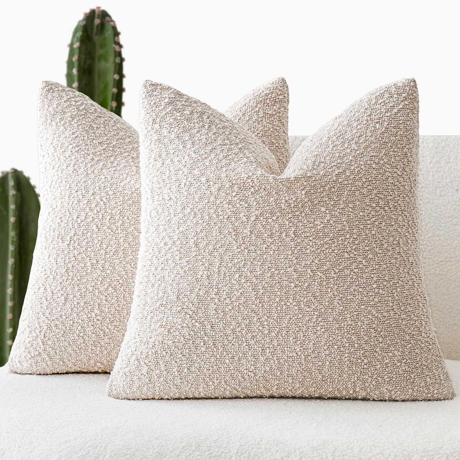 - Foindtower Pack of 2 Textured Boucle Throw Pillow Covers Accent Solid Pillow Cases Cozy Soft Decorative Couch Cushion Case for Chair Sofa Bedroom Living Room Home Decor, 18 x 18 Inch,Neutral Ivory